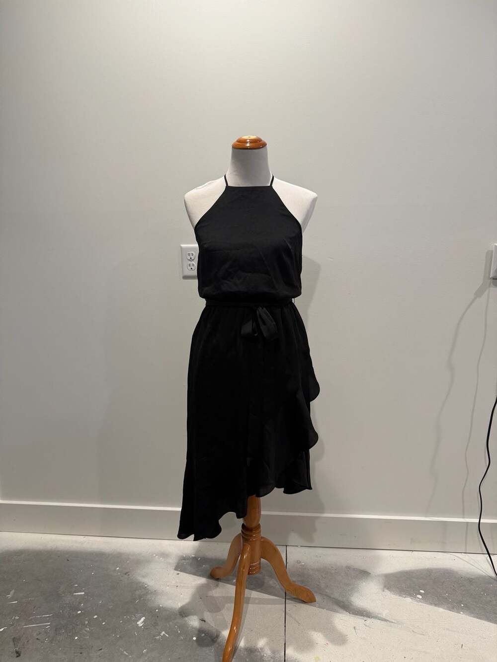 Express Black High Neck Halter Asymmetrical Ruffle Hem Dress, Size S/P